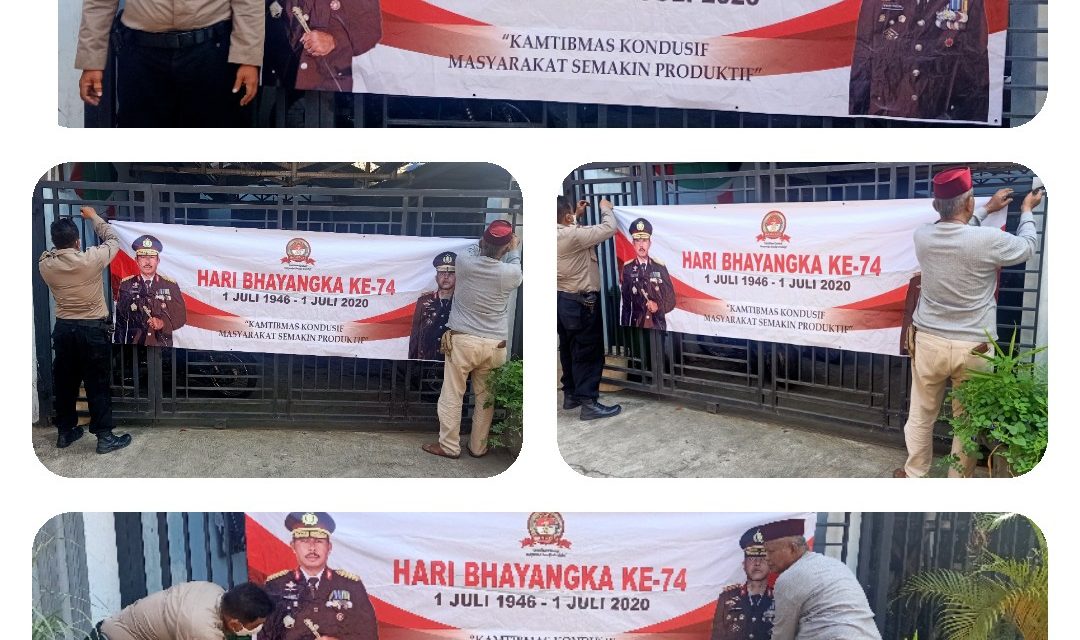 Pemasangan Banner HUT Bhayangkara Ke- 74 di Jl. Matahari RT.02/06 Kel.Sudimara, Pinang