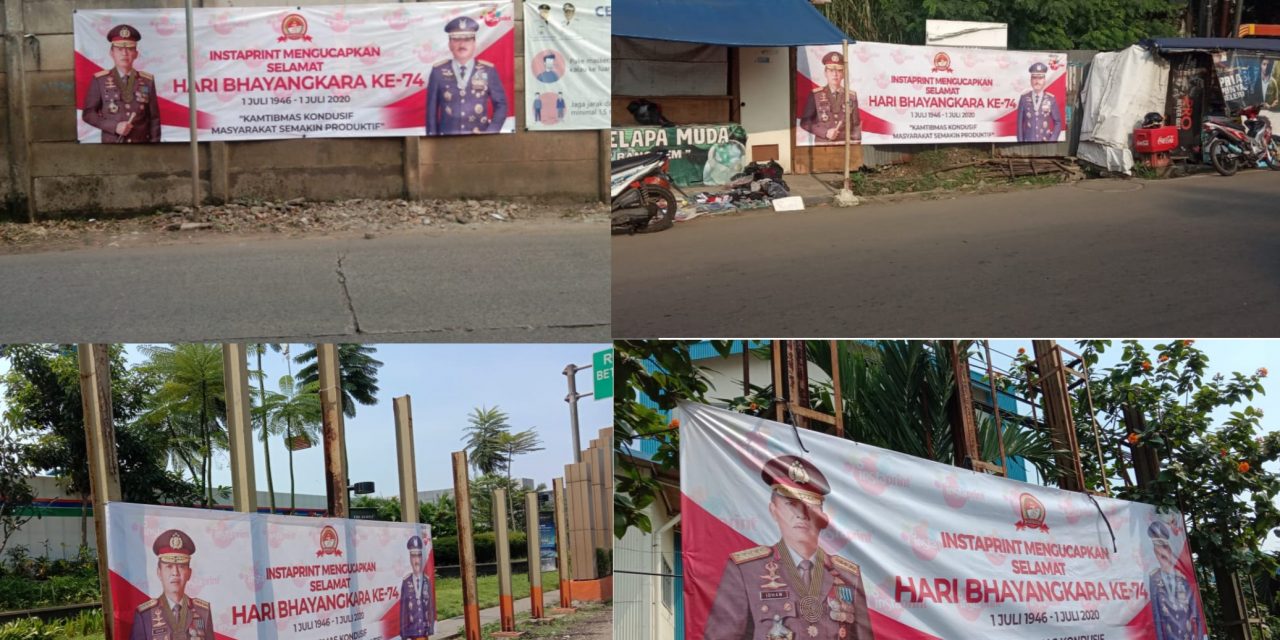 Pemasangan Banner Jelang Hari Bhayangkara Ke-74 Di Jl. MH. Thamrin Km. 7 Kel. Panunggangan, Pinang