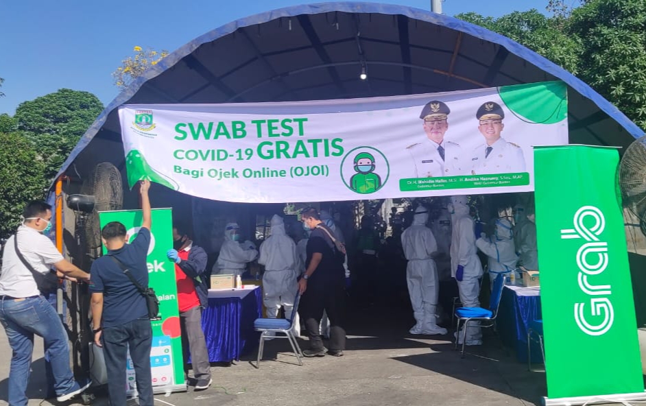 Ratusan Driver Ojol Ikuti Swab Test Gratis Syarat Beroperasi Kembali Di Terminal Poris Plawad Cipondoh