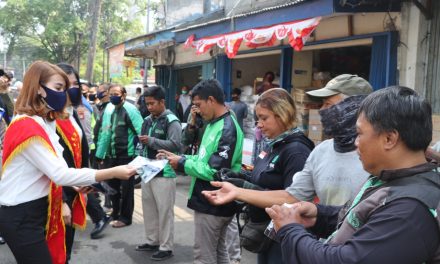 Polrestro Tangkot Bersama Duta Masker, Bagikan 10.000 Masker