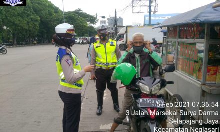 Unit Lantas Polsek Neglasari Sosialisasikan Prokes di M1